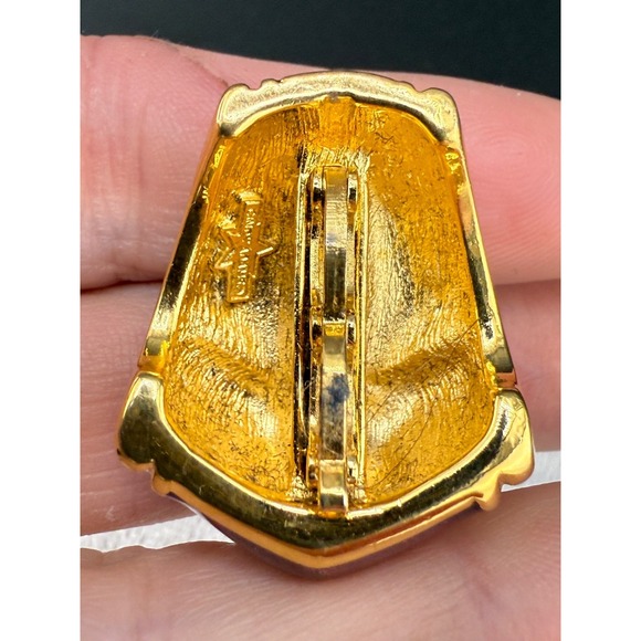 Vintage Cindy Adams Pendant Gold‎ Tone Rhinestone Enamel Signed Pink Red